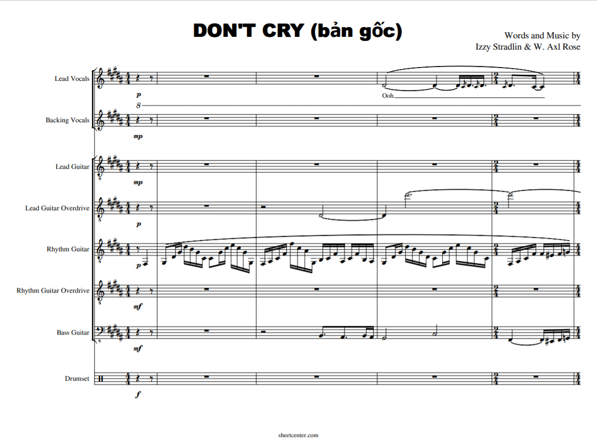Don't Cry  bản gốc cho nhiều nhạc cụ